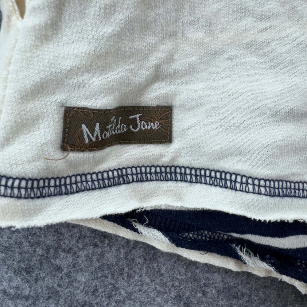 Matilda Jane Womens Full Moon Reversible Vest Size L Cream Navy Stripe Nautical - Picture 6 of 10
